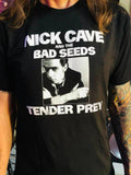 Black Nick Cave and the Bad Seeds Tender Prey t-shirt featuring the album cover artwork, on a model.