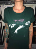 The Smiths The Queen is Dead green t-shirt featuring the album artwork, photographed on a model.