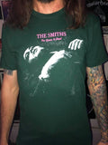 The Smiths The Queen is Dead green t-shirt featuring the album artwork, photographed on a model.