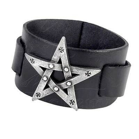 Etched Pentagram Leather Cuff