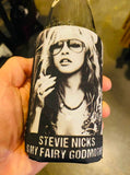 Close-up of coozie with image of Stevie Nicks with the text "Stevie Nicks is My Fairy Godmother" in white across the bottom.