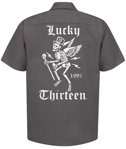 'Winged Skelly Man' - Lucky 13 Mens Button Up Workshirt