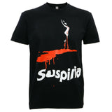Close-up of Suspiria Movie Poster black t-shirt featuring the imagery from the movie poster, displayed against a white background.